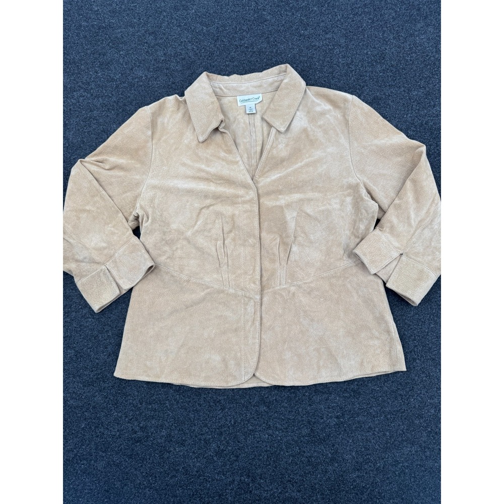 Coldwater Creek Y2k Leather Jacket Womens Medium Beige Snap Front Warm Wear